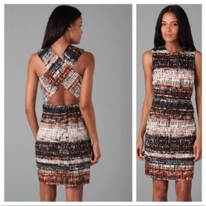 Milly Charlie Open Back Dress Black Orange Abstract Ombre Stripe size 12